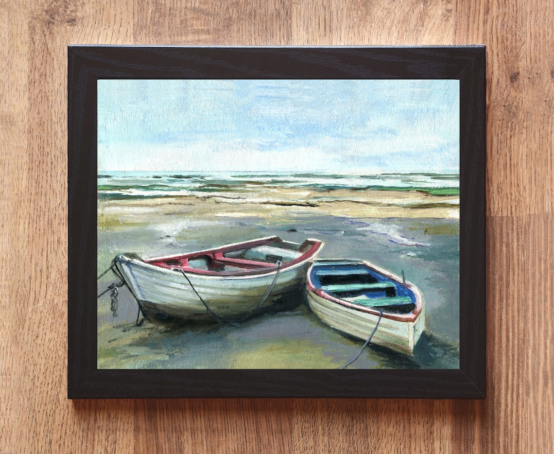 Fishing Boat Seascape Vintage Beach Landscape Art Print - Image 6