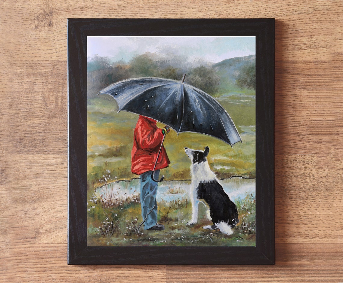 Boy in a Red Raincoat Sharing His Umbrella with a Border Collie Poster - Image 3