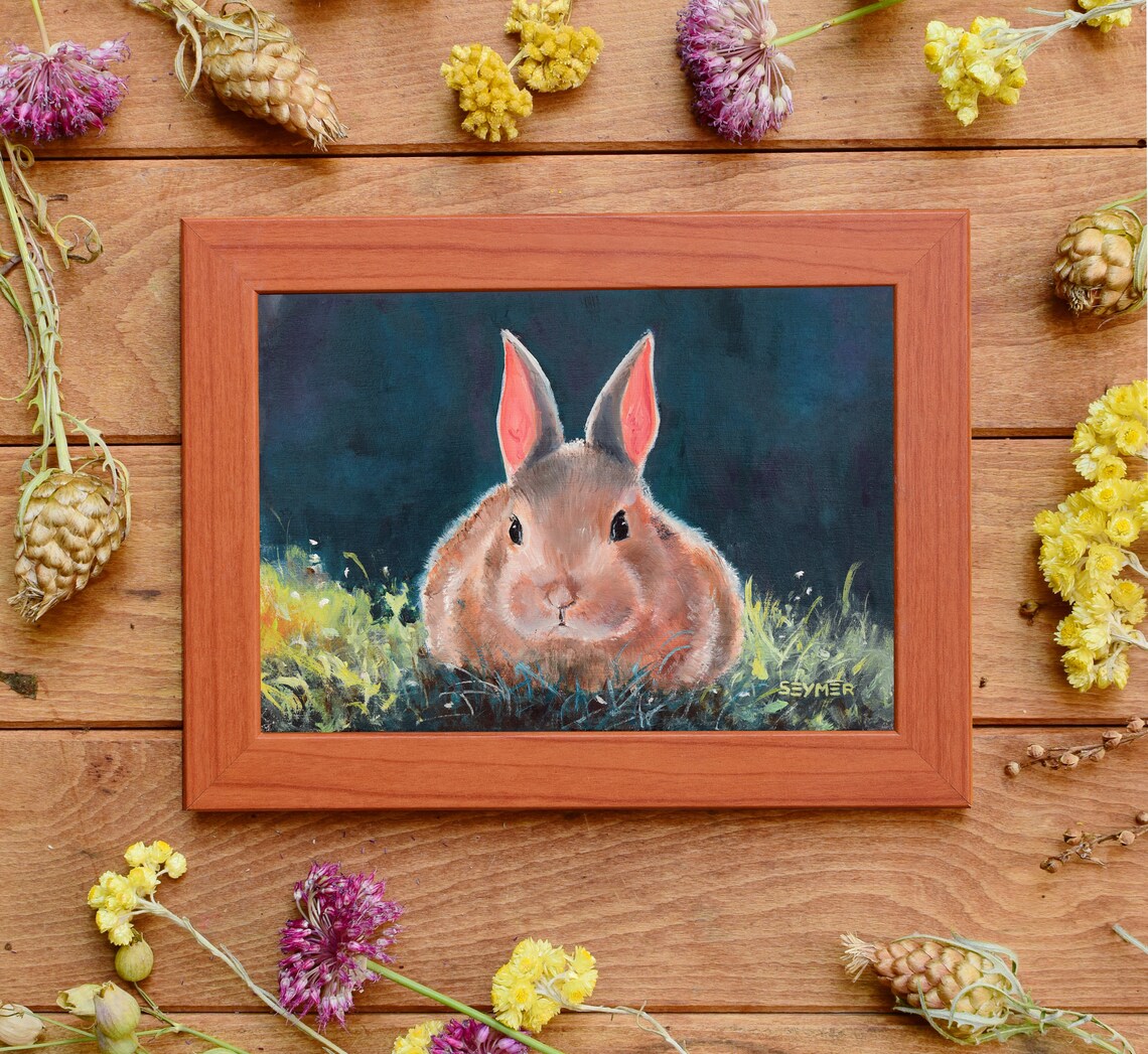 Cute Baby Bunny Peeking Straight Out of the Green Grass Poster - Image 4