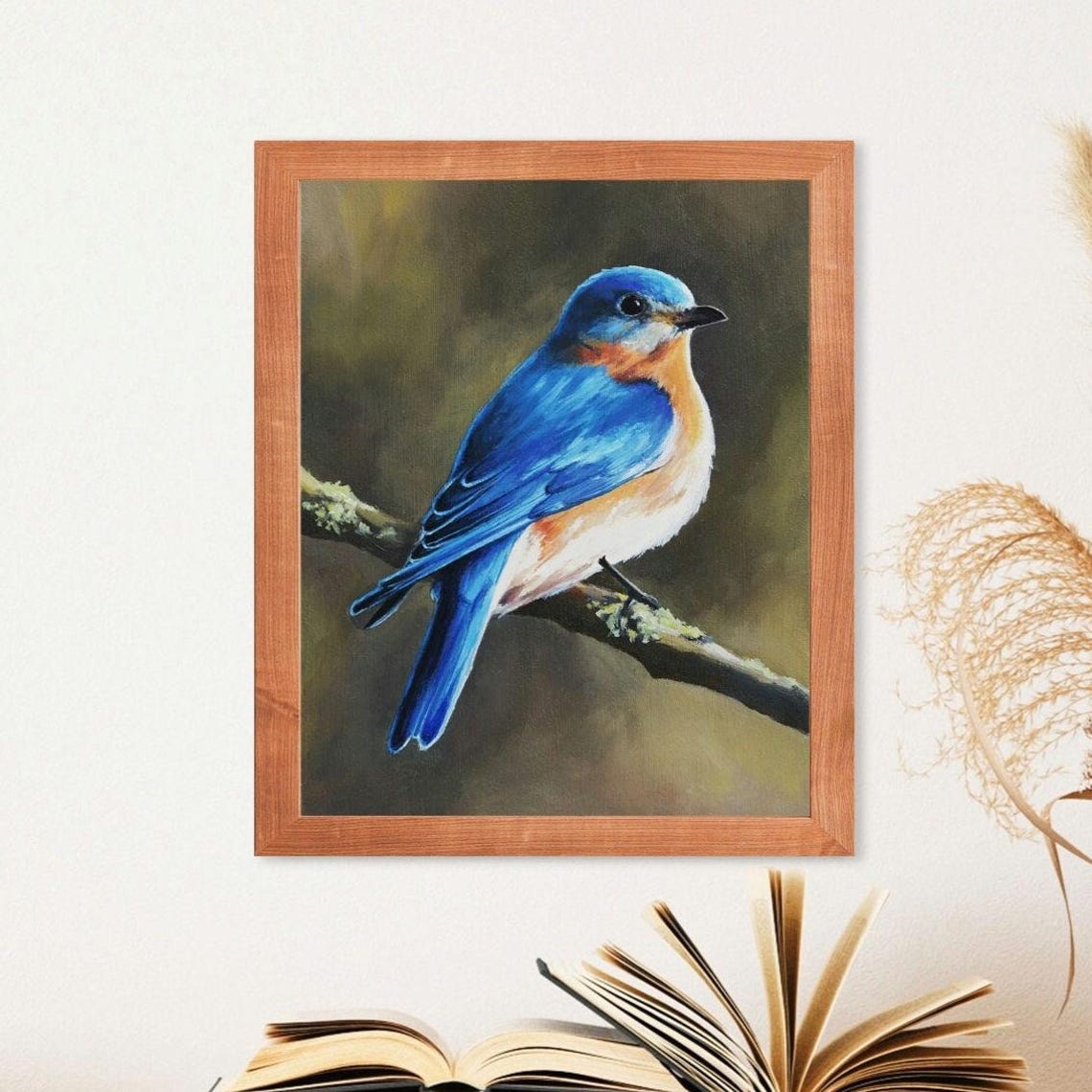 Eastern Bluebird Resting on a Branch Oil Painting Bird Poster