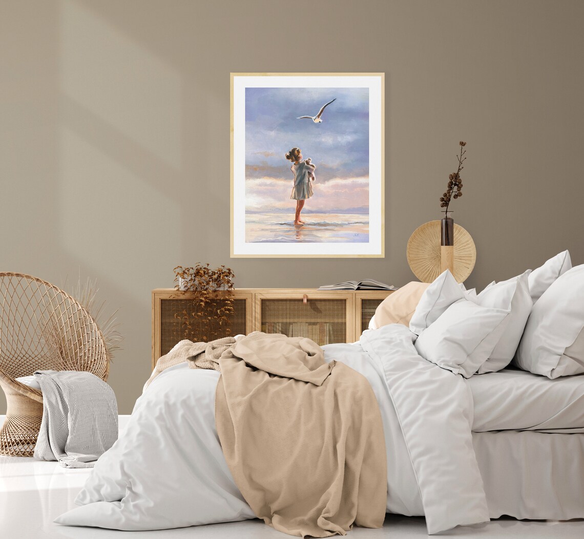 Little Girl Seascape, Vintage Oil Painting Print - Image 3
