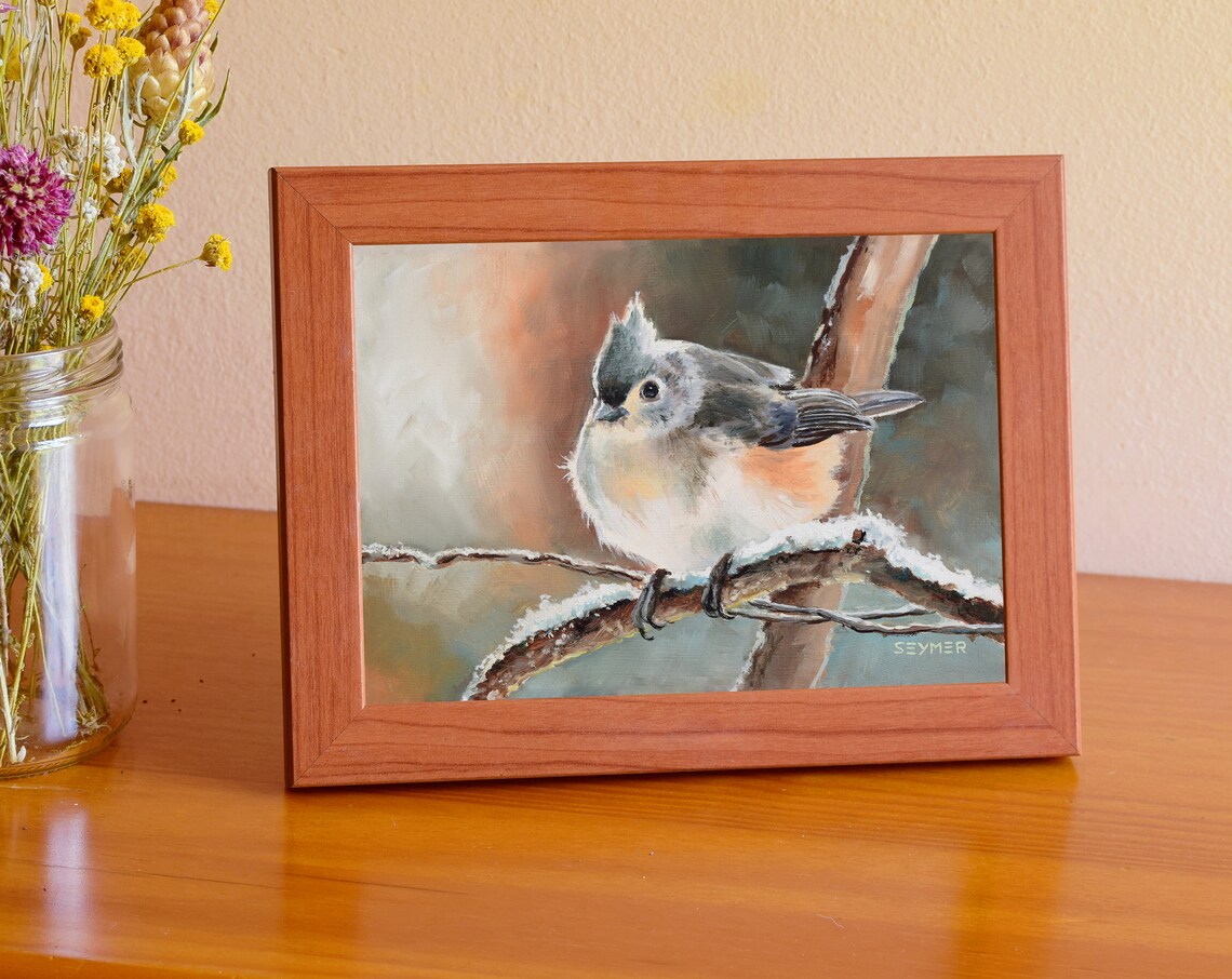 Vintage Titmouse Bird Oil Painting Wildlife Art Print - Image 2