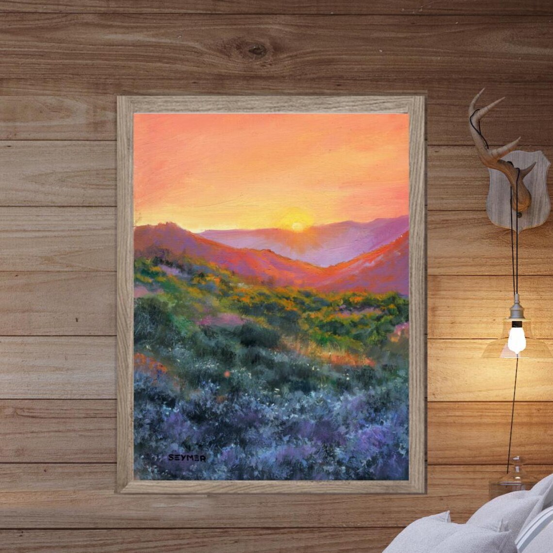 Arizona Desert Sunset Landscape Art Print, Rustic