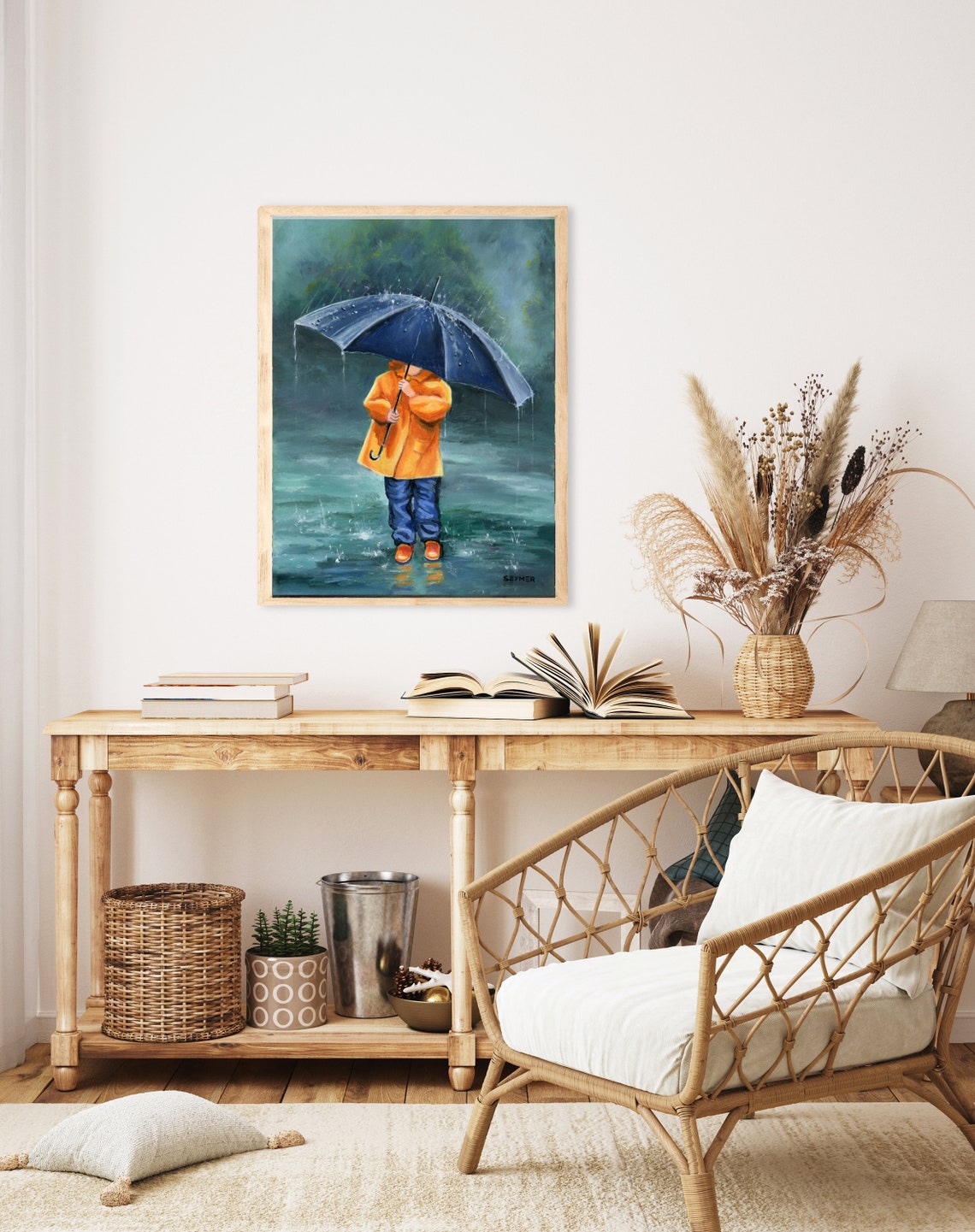 Print Little Girl Art Yellow Raincoat Artwork Baby Girl Painting Print Winter Rain Art Wet Umbrella Painting Children Room Nursery Decor - Image 5