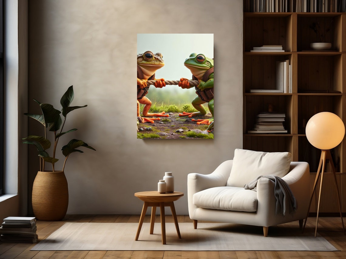 Two Determined Frogs In A Tug Of War Contest Animal Artwork Poster - Image 2
