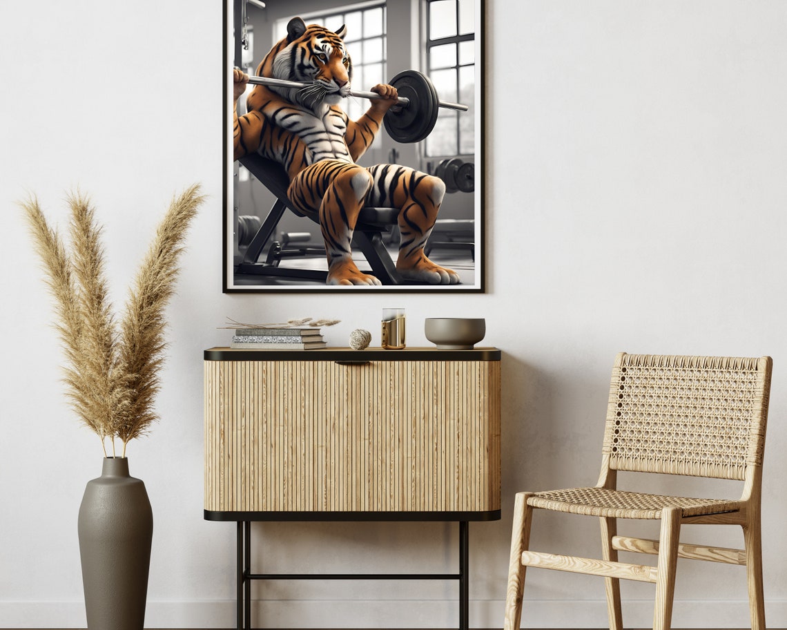 Tiger Gym Cute Quirky Animal Art Print - Image 2