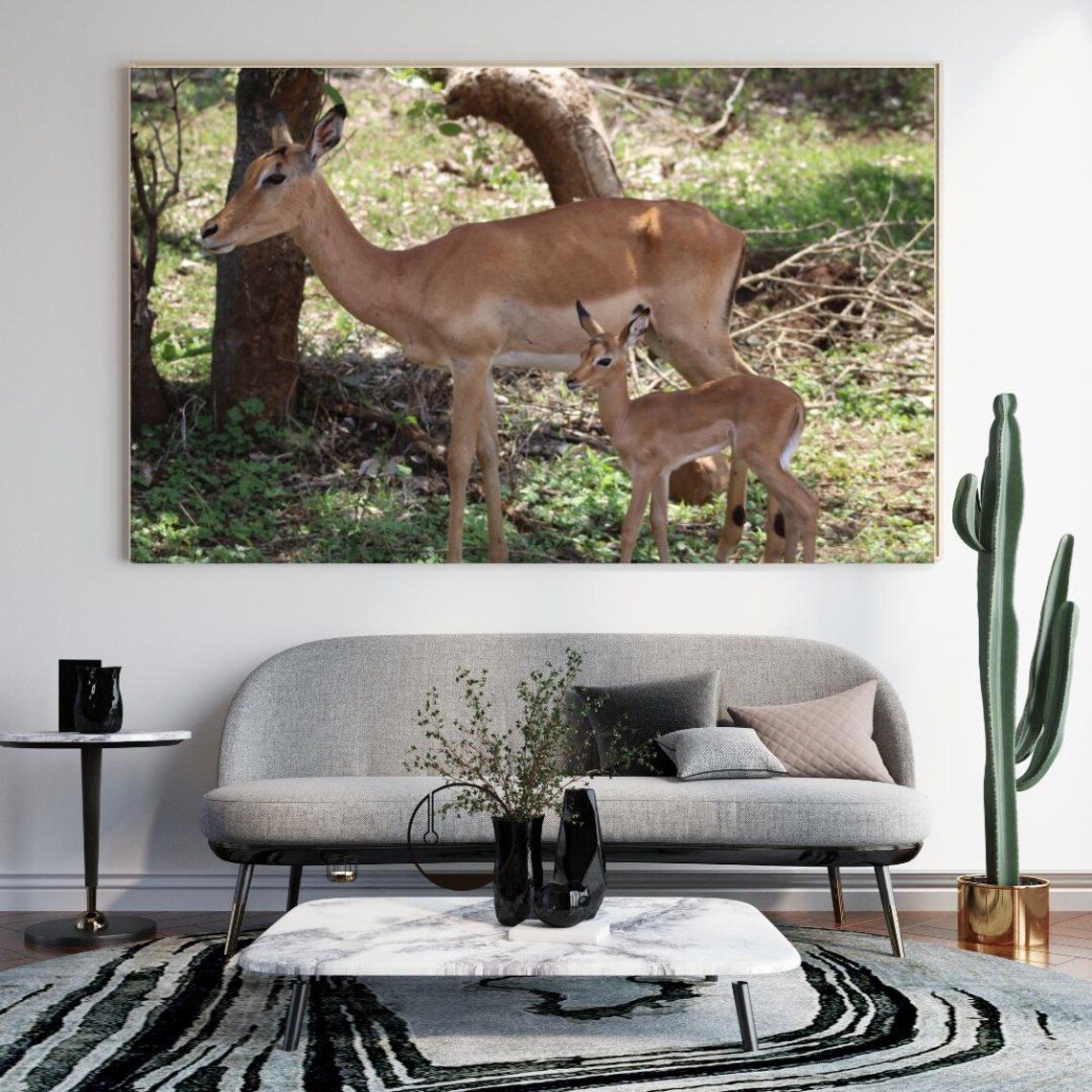 Impala Mother And Fawn Standing Together In The Green Bush Poster