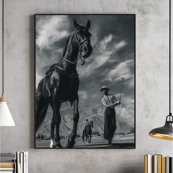 Vintage Cowboy Golf Wall Art Retro Black And White Western Photo Print Golfer Sports Poster