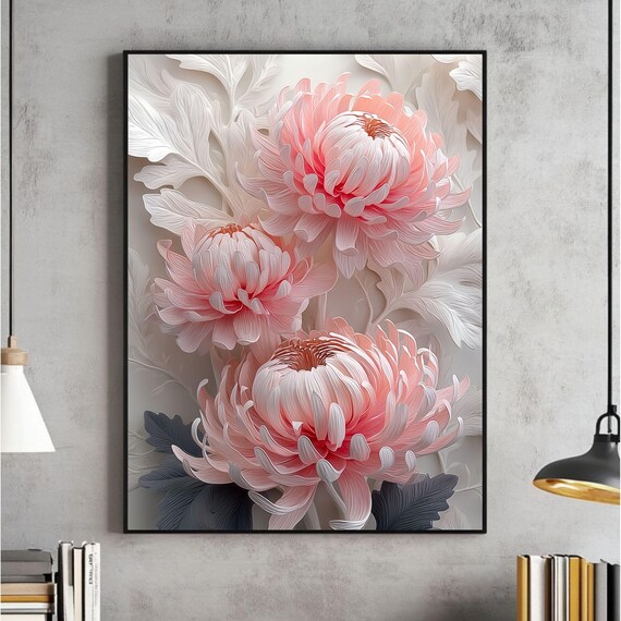Colorful Art Deco Floral Wall Abstract Maximalist Flower Poster Midcentury Modern Boho Decor Trendy