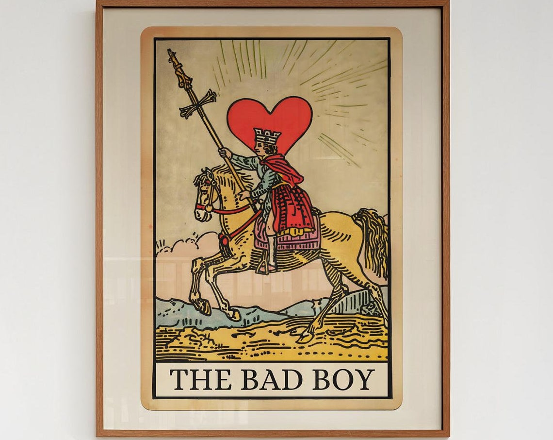 The Bad Boy Tarot Card Vintage Knight on Horseback Heart Print - Image 4