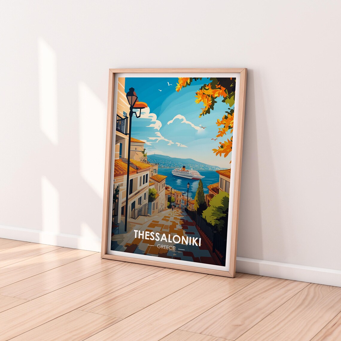 Thessaloniki Greece Old Town Street To The Sea Harbor Travel Poster - Image 2