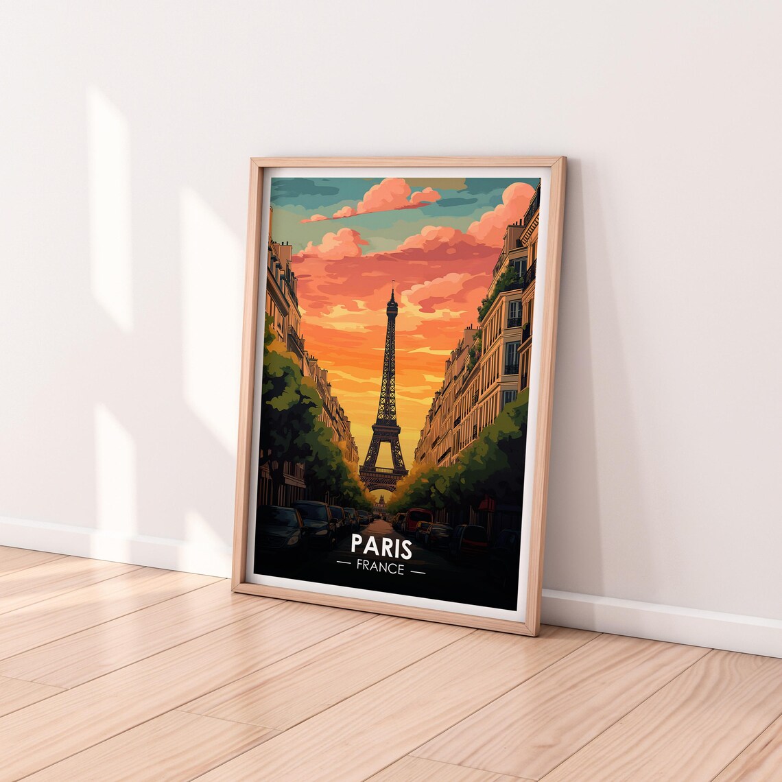Paris France Eiffel Tower Golden Sunset Street Vintage Travel Poster - Image 2