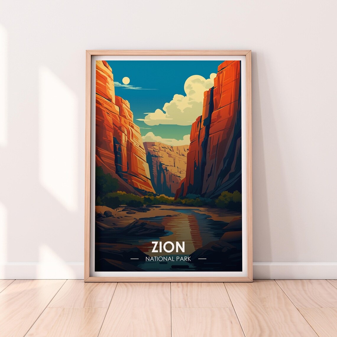 Zion National Park Red Rock Canyon River Vintage Travel Poster