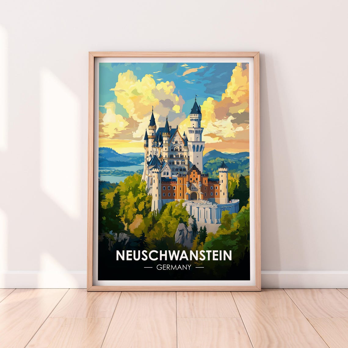 Neuschwanstein Castle Germany Fairytale Sunset Travel Poster