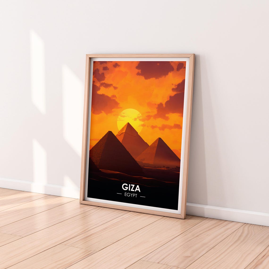 Giza Egypt Pyramids Sunset Sun Behind Ancient Wonders Poster - Image 2