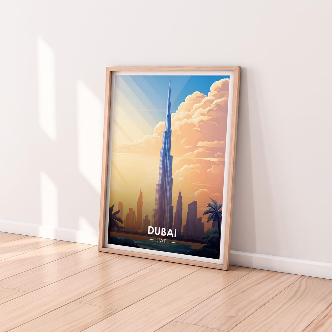 Dubai UAE Burj Khalifa Golden Desert Dawn Skyline Travel Poster - Image 2