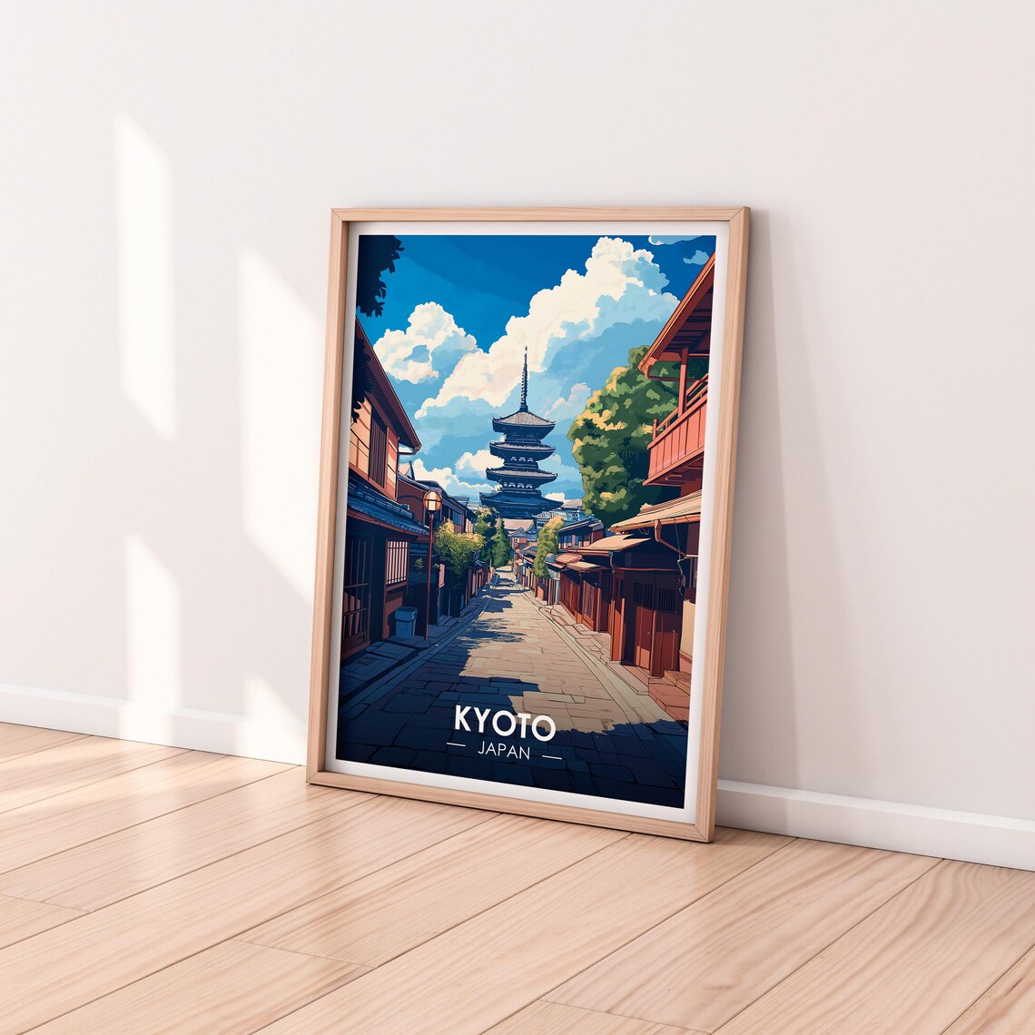 Kyoto Japan Pagoda Traditional Street Blue Sky Daytime Poster - Image 2