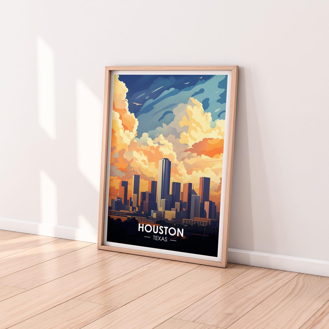 Houston Texas Skyline Sunset Dramatic Clouds Travel Art Poster - Image 2