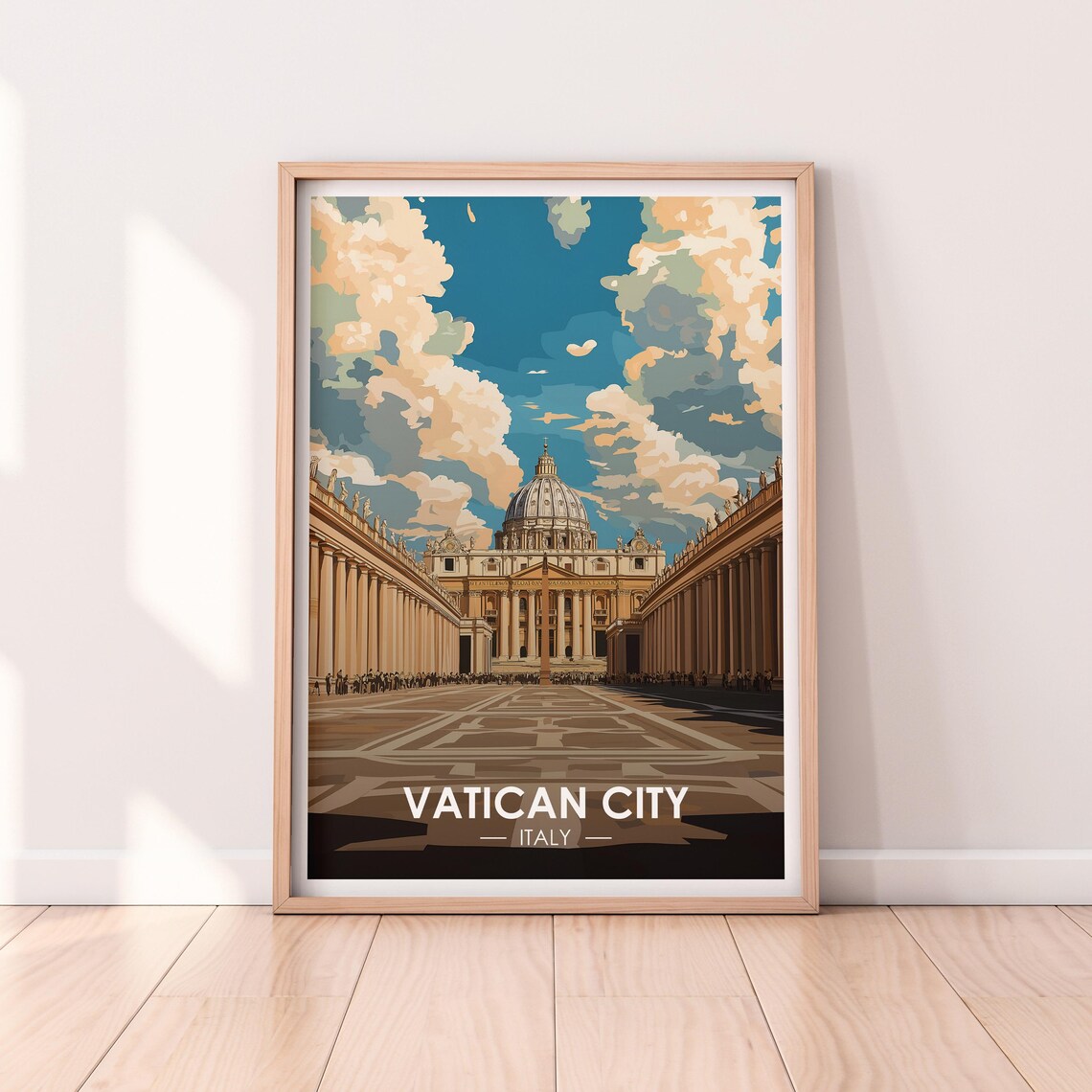 Vatican City Italy St Peters Basilica Dome Vintage Travel Poster