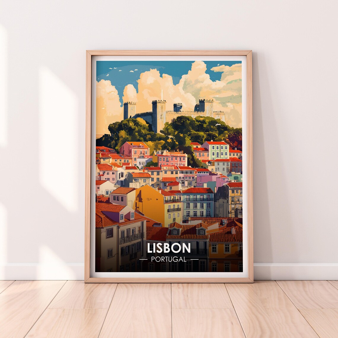 Lisbon Portugal São Jorge Castle Over Colorful Old Town Poster