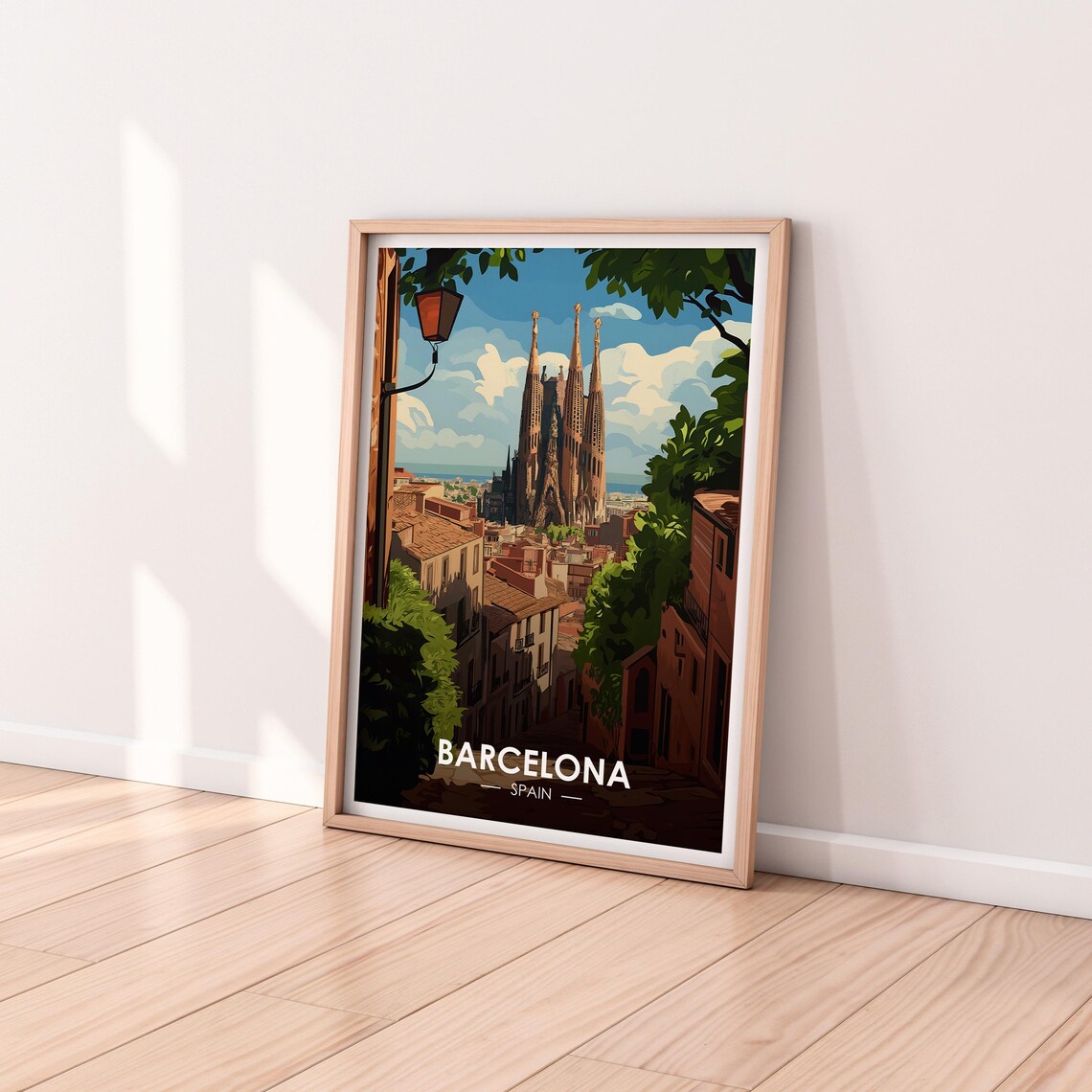 Barcelona Spain Sagrada Familia Old Town Street Daytime Poster - Image 2