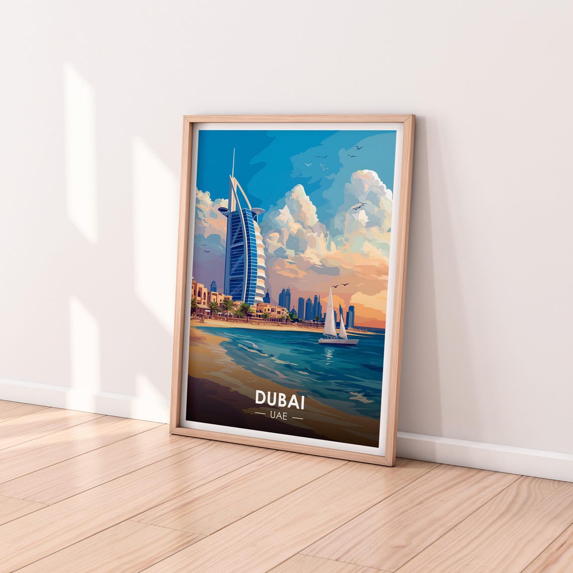 Dubai UAE Burj Al Arab Sailboat Beach Golden Sunset Travel Poster - Image 2