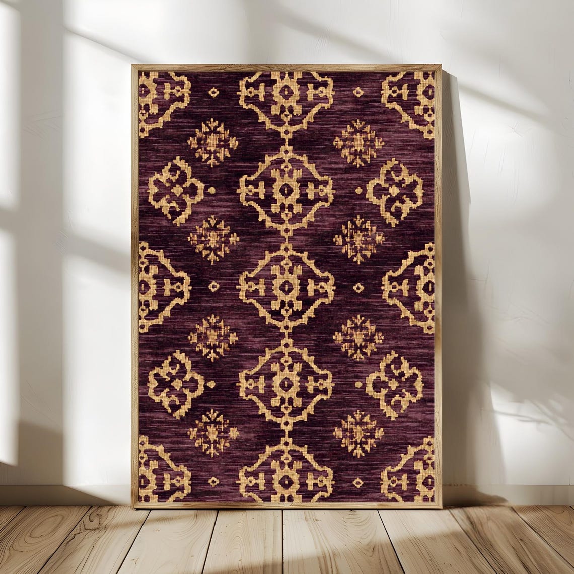 Plum Gold Ikat Ethnic Floral Textile Pattern Vintage Boho Poster