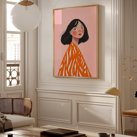 Modern Boho Portrait Art Print, Minimalist Woman Illustration
