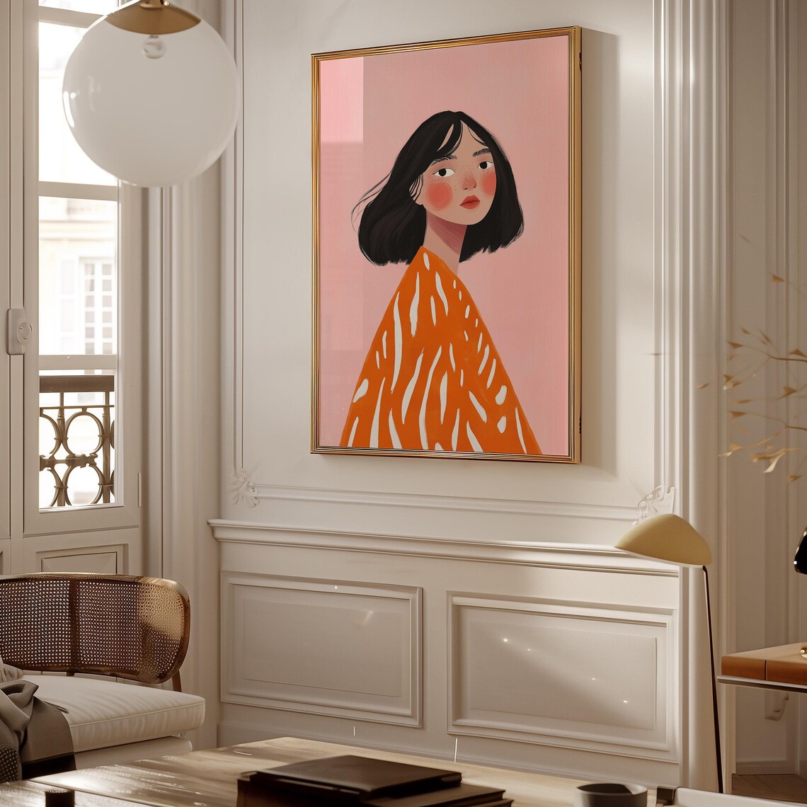 Modern Boho Portrait Art Print, Minimalist Woman Illustration