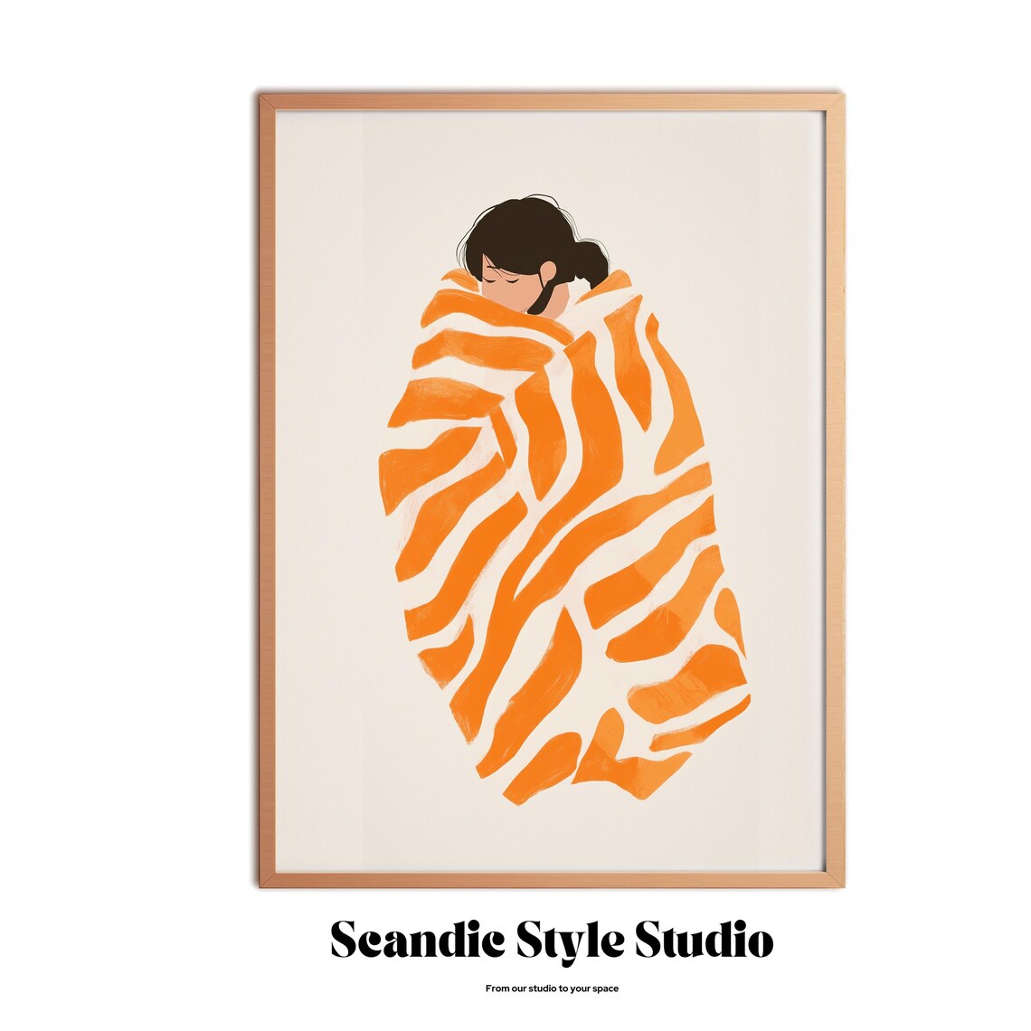 Modern Boho Portrait, Abstract Woman In Red Zebra Pattern - Image 3