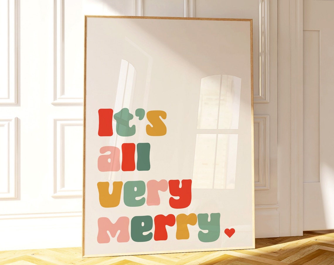 Its All Very Merry Retro Christmas Multicolor Holiday Quote Poster