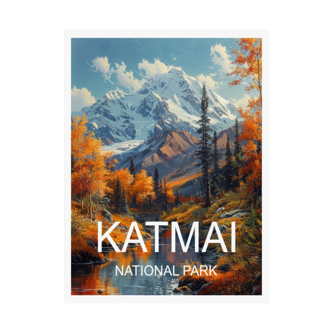 Katmai National Park Snowy Peak Autumn Aspens Lake Reflection Poster - Image 3