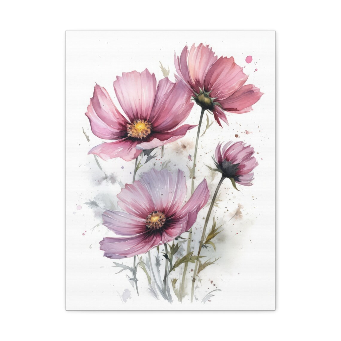 Pink Cosmos Flowers Loose Watercolor Botanical Floral Poster