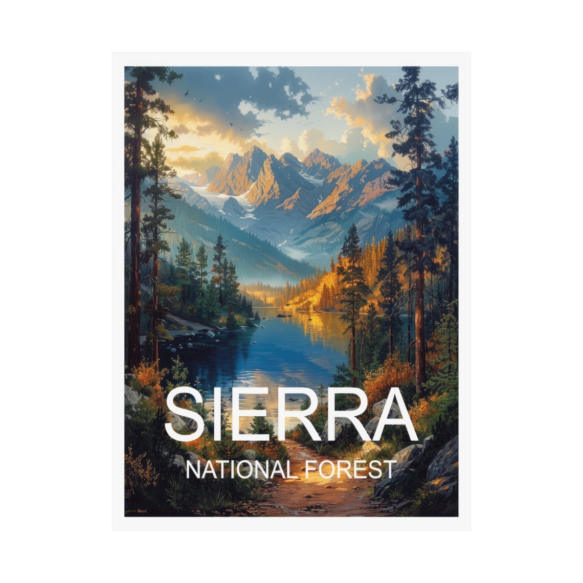 Sierra National Forest Alpine Lake Mountain Reflections Travel Poster - Image 3