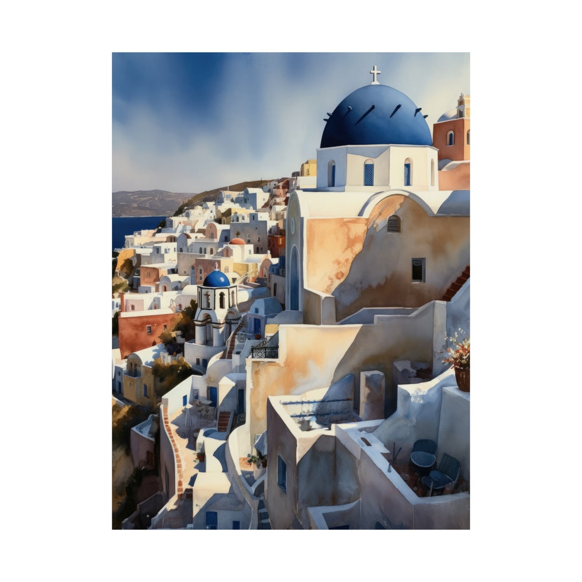 Santorini Greece Blue Dome Church Whitewashed Old Town Travel Poster - Image 4