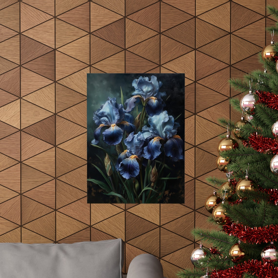 Midnight Blue Iris Blooms Dramatic Dark Botanical Wall Art Print - Image 3