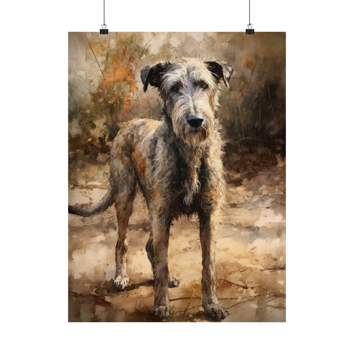 Irish Wolfhound Standing Rough Coat Autumn Field Watercolor Poster - Image 5