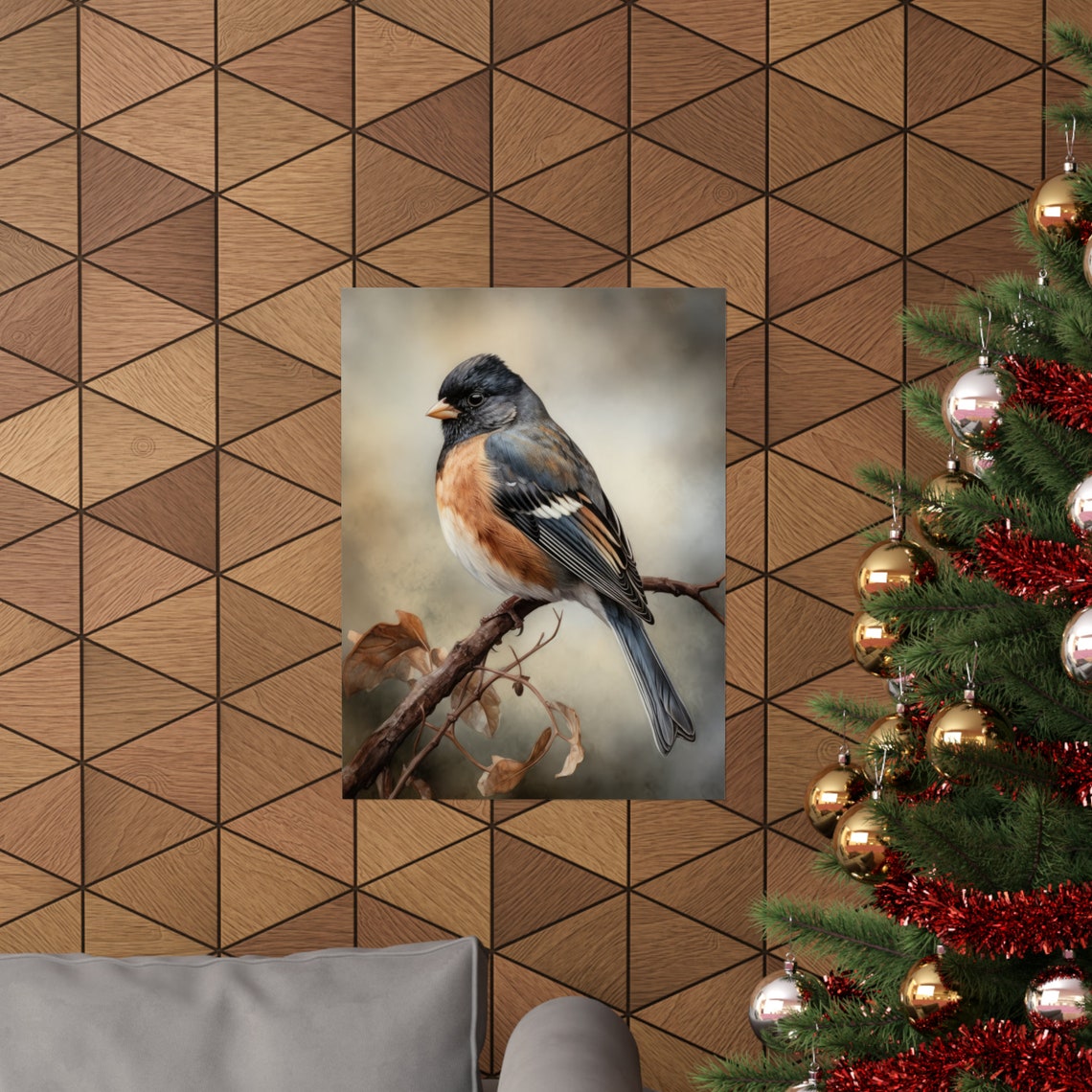 Dark Eyed Junco Bird Perched Twig Watercolor Wildlife Fine Art Poster - Image 3
