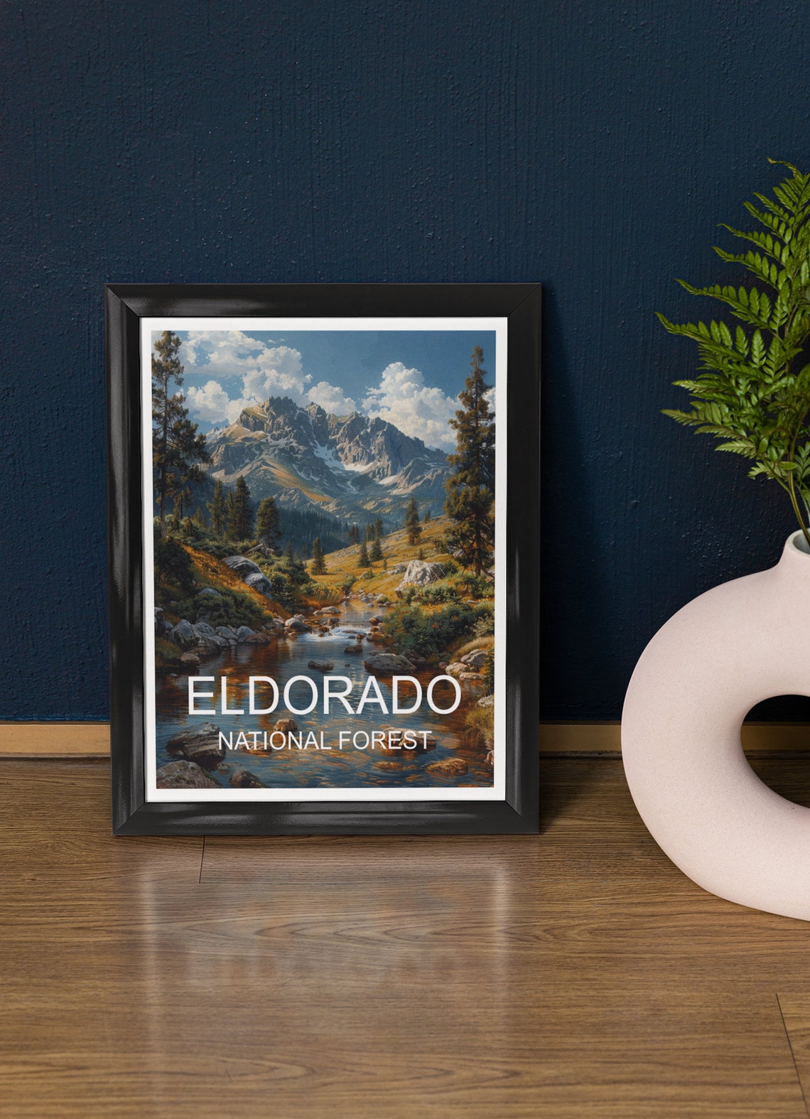 Eldorado National Forest Snow Capped Peaks River Valley Travel Poster