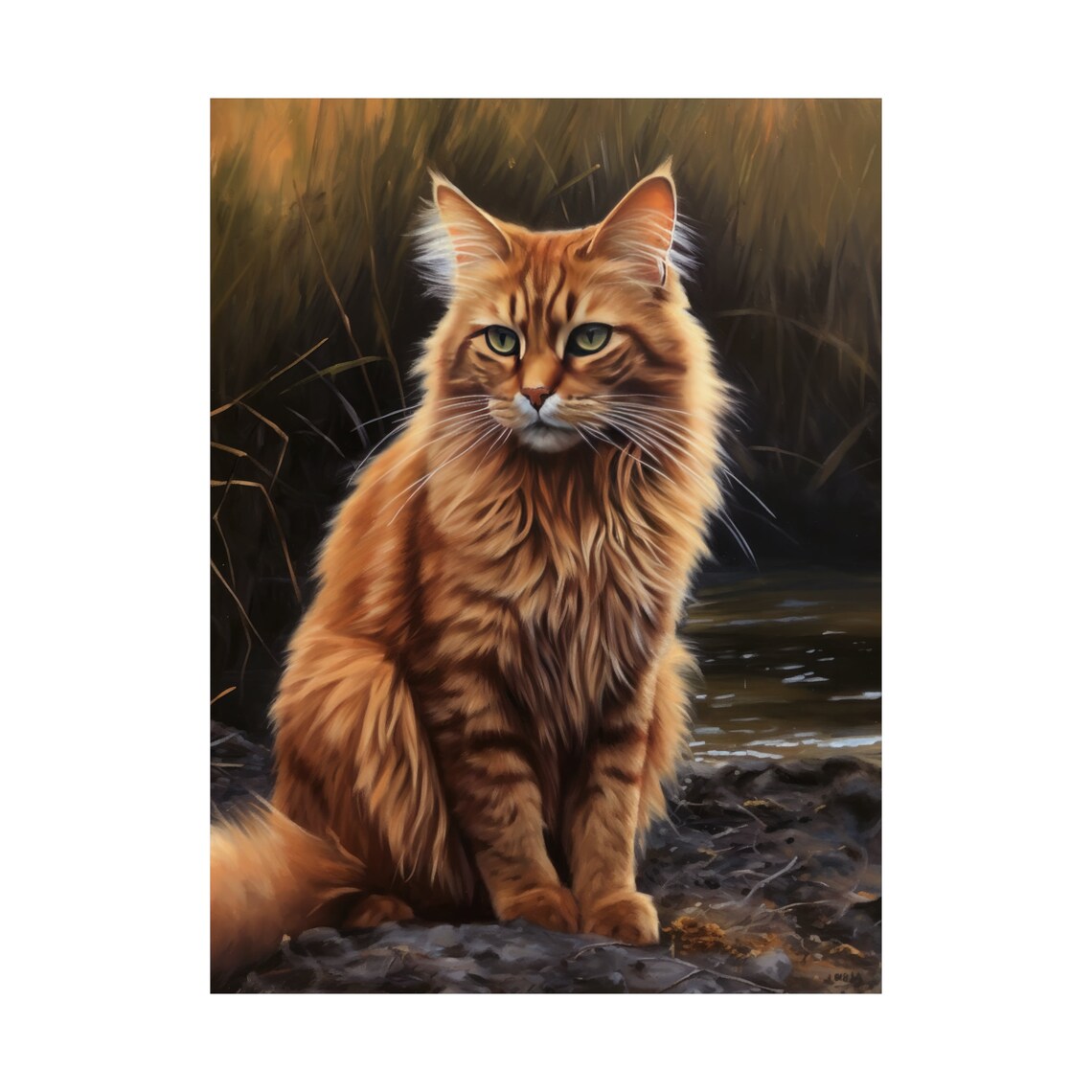 Somali Cat Sitting By Water Ginger Longhair With Green Eyes Portrait Print - Image 4