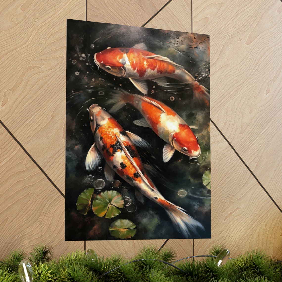 Koi Fish Art Print Koi Pond Painting Koi Wall Art Koi Fish Painting Feng Shui Wall Art Japanese Inspired Art Japanese Poster Zen Art - Image 2