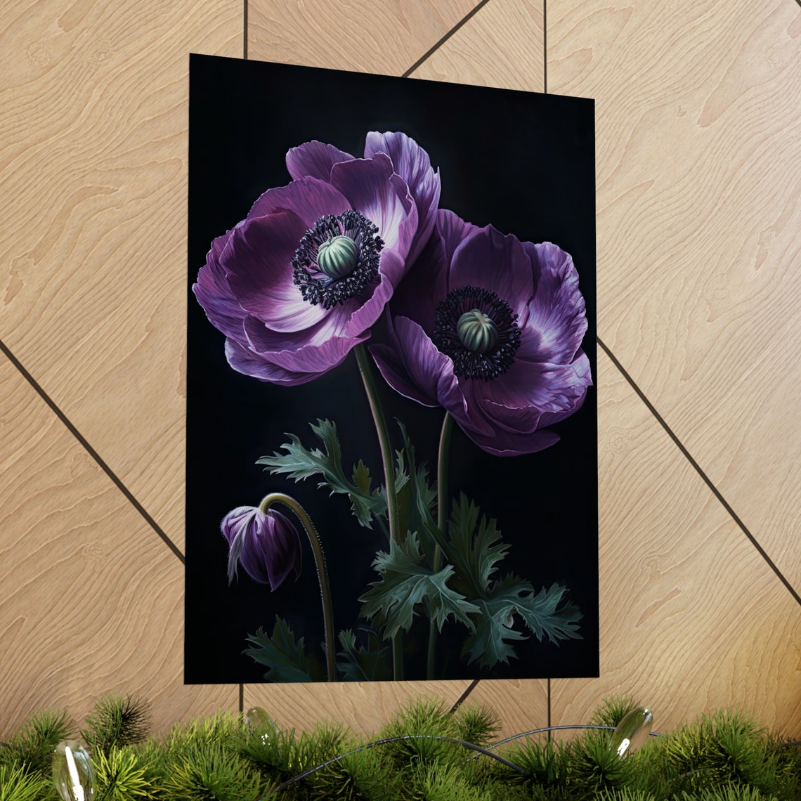 Purple Anemone Flowers Dark Moody Botanical Still Life Art Print - Image 2