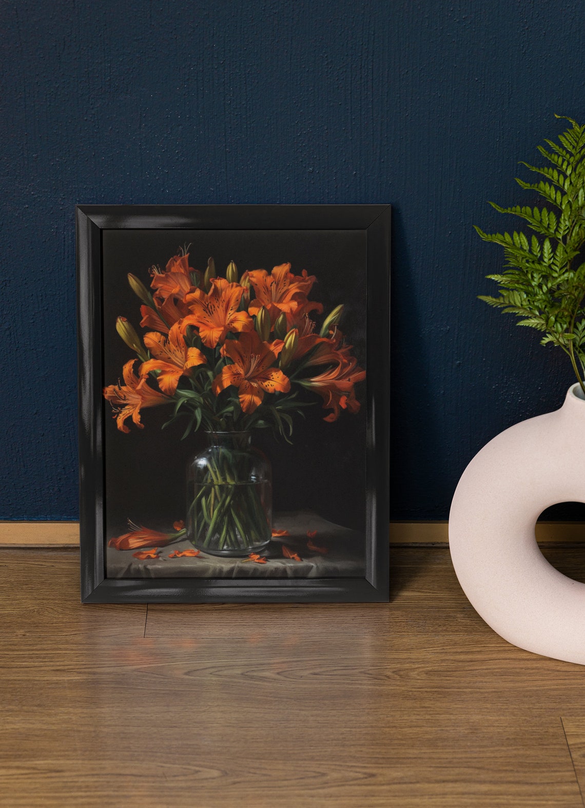 Burnt Orange Peruvian Lily Bouquet Dark Moody Still Life Poster
