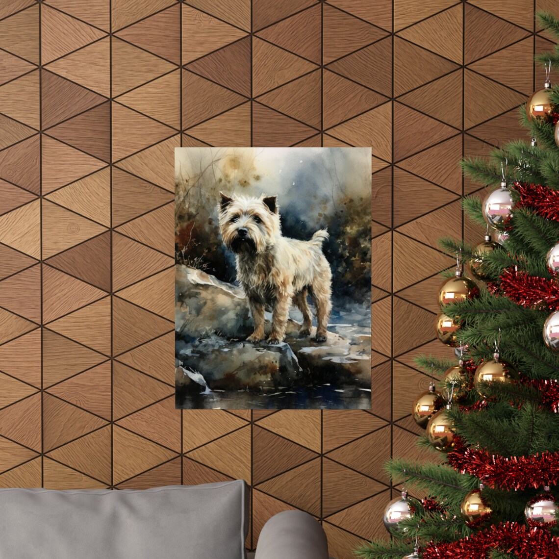 Glen Of Imaal Terrier Watercolor Portrait Standing On Rocks Art Print - Image 3