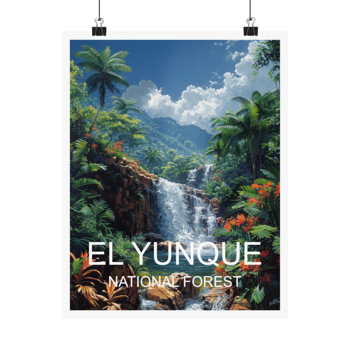 El Yunque National Forest Waterfall Rainforest Vintage Travel Poster - Image 4