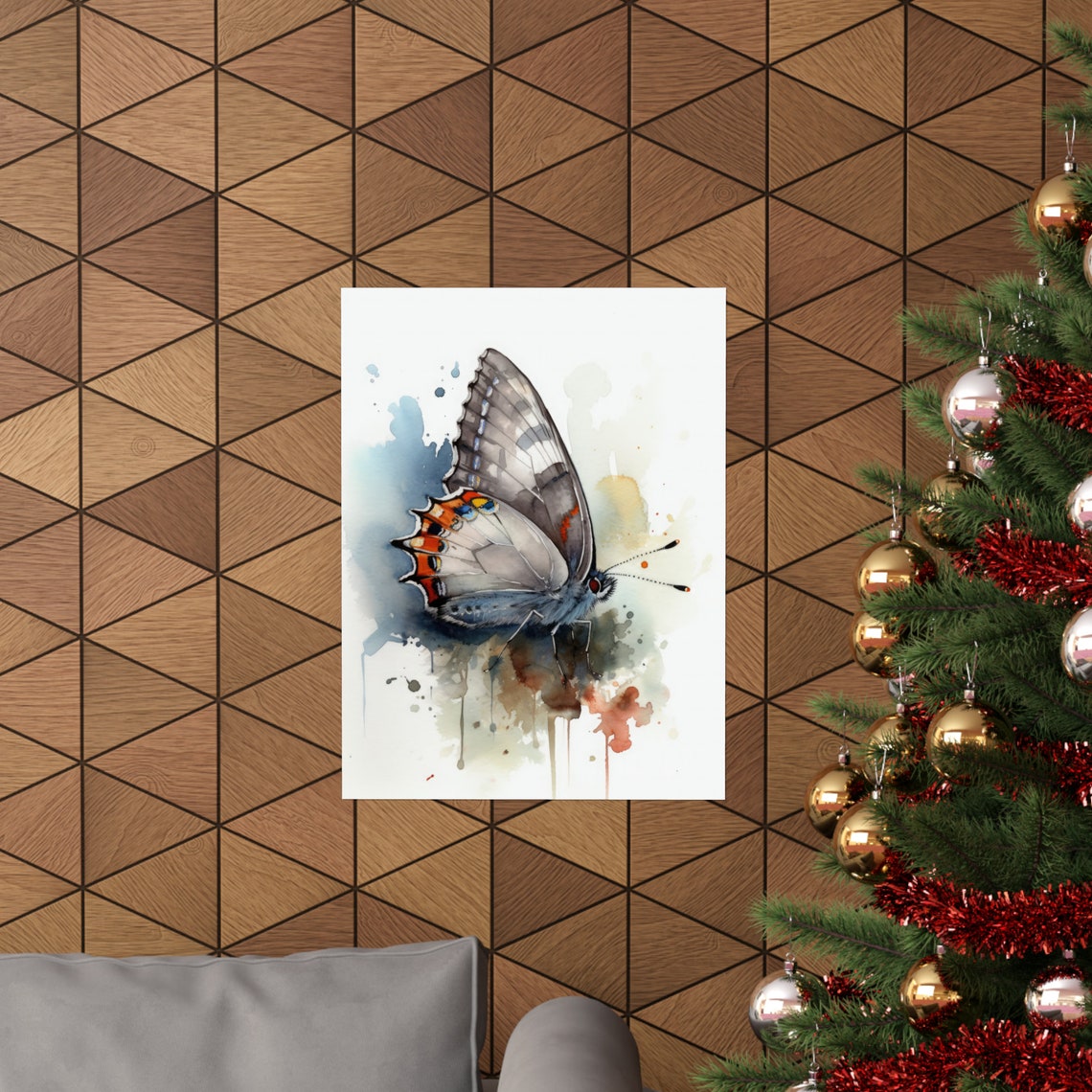 Gray Hairstreak Butterfly Watercolor Blue Gray Wings Insect Art Print - Image 3
