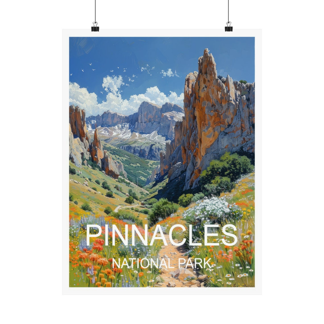 Pinnacles National Park Rocky Peaks Wildflower Valley View Poster - Image 5