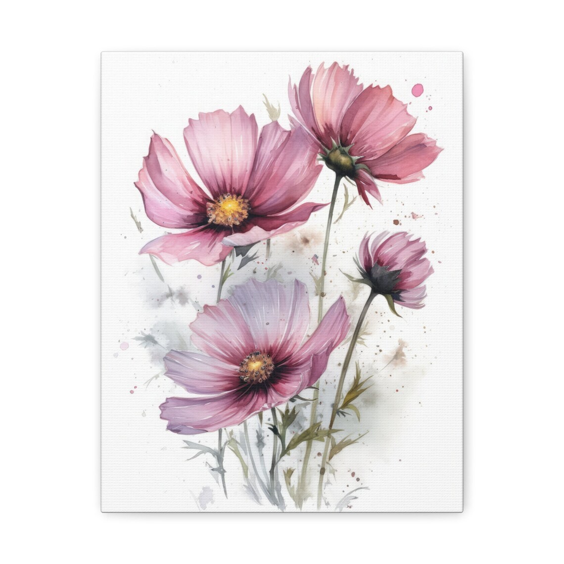 Pink Cosmos Flowers Loose Watercolor Botanical Floral Poster - Image 2