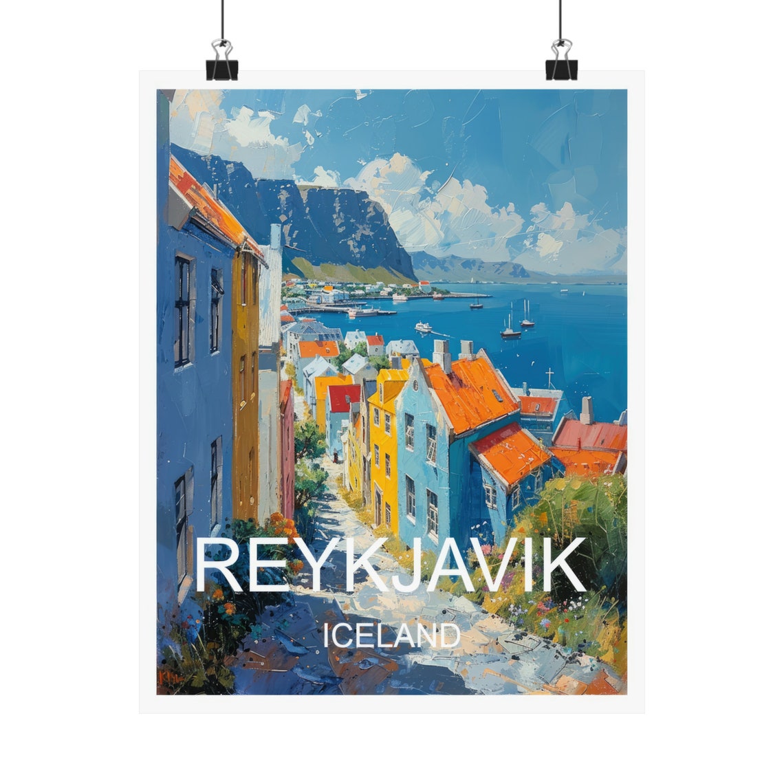 Reykjavik Iceland Colorful Old Town Harbor Street Mountain View Poster - Image 4