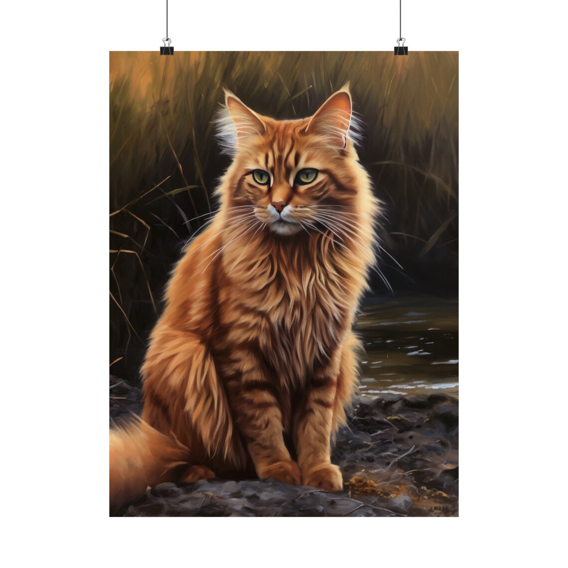 Somali Cat Sitting By Water Ginger Longhair With Green Eyes Portrait Print - Image 5